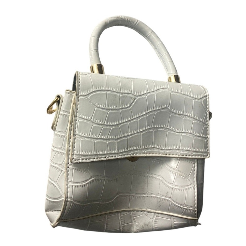 SHEIN White Croc Embossed Shoulder Bag Faux Leather Small Purse‎